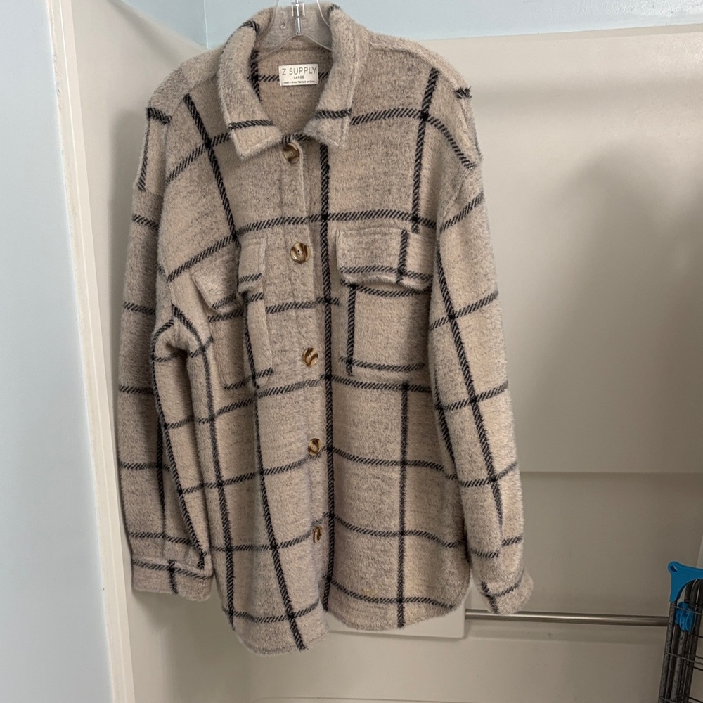 Z Supply Cream and Black Plaid Shacket Large